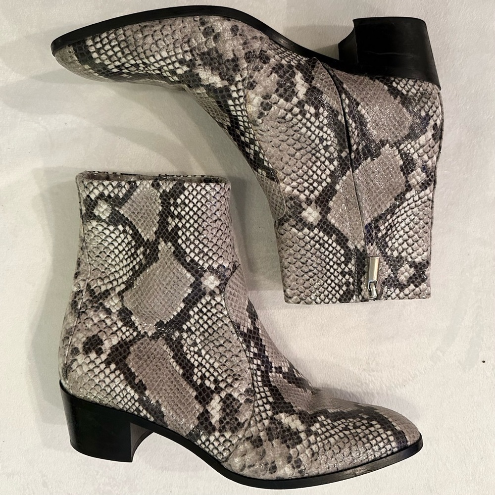 AERA Women’s Python Leather Boots 100% Vegan Mid Calf Italy block heel 11